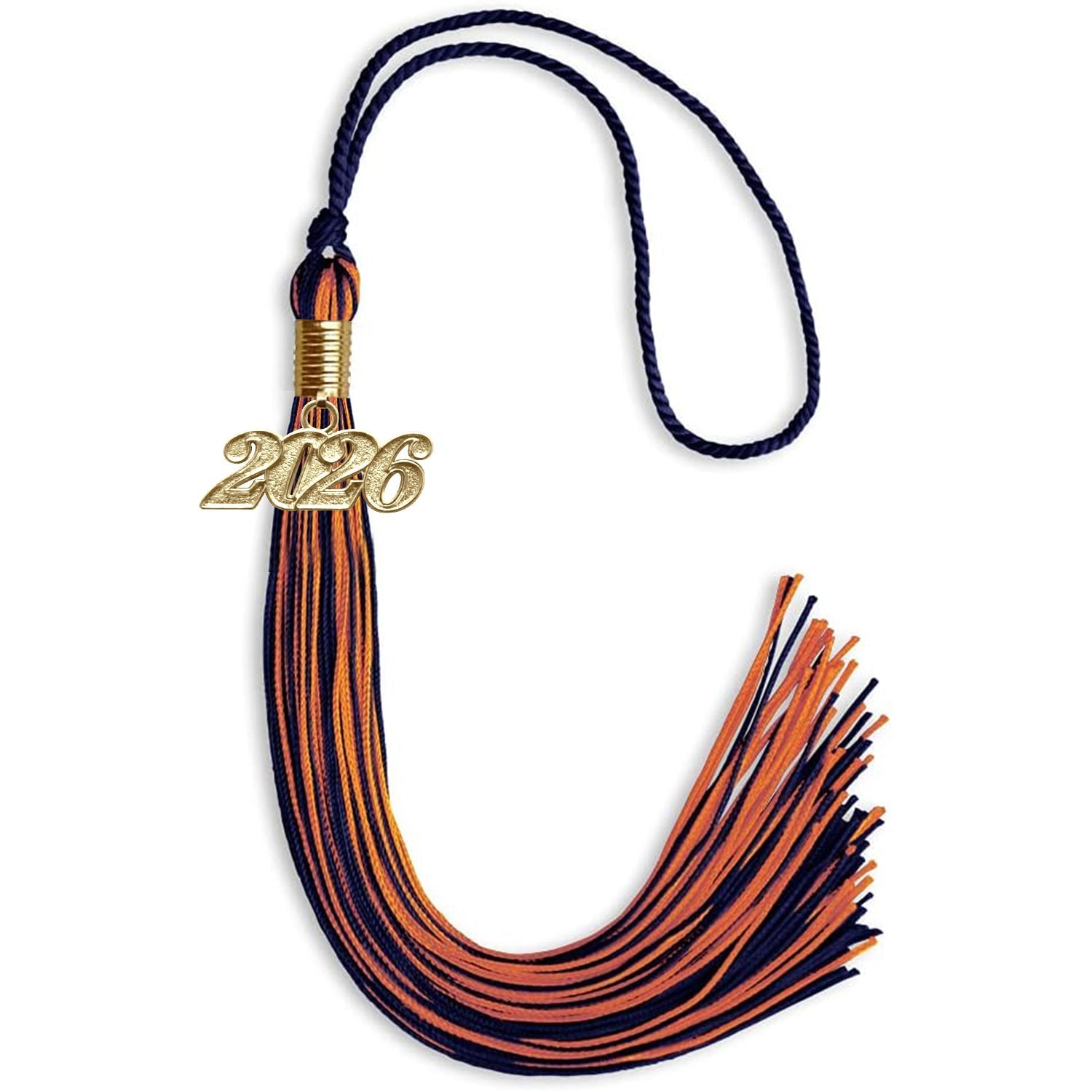 Navy Blue/Orange Mixed Color Graduation Tassel with Gold Bling Charm by Wholesale Grad Supply