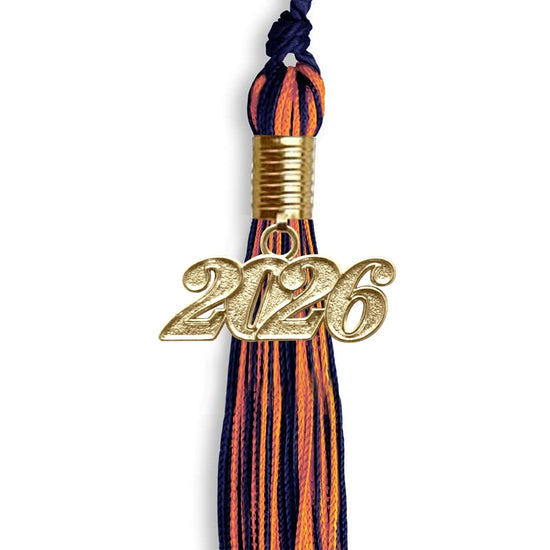 Navy Blue/Orange Mixed Color Graduation Tassel with Gold Bling Charm by Wholesale Grad Supply