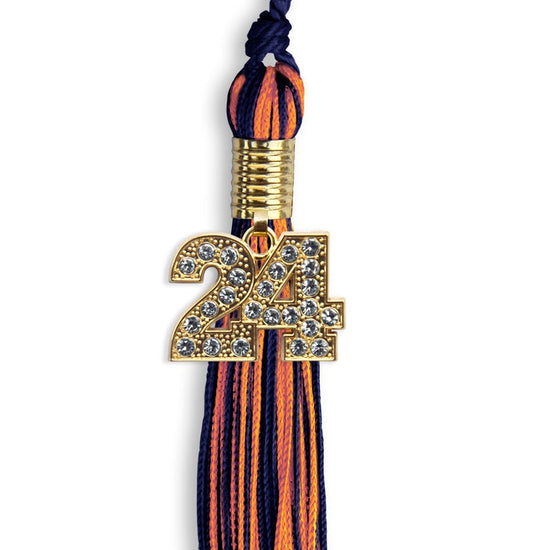 Navy Blue/Orange Mixed Color Graduation Tassel with Gold Bling Charm by Wholesale Grad Supply