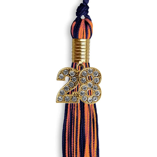 Navy Blue/Orange Mixed Color Graduation Tassel with Gold Bling Charm by Wholesale Grad Supply