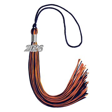 Navy Blue/Orange Mixed Color Graduation Tassel with Silver Bling Charm by Wholesale Grad Supply