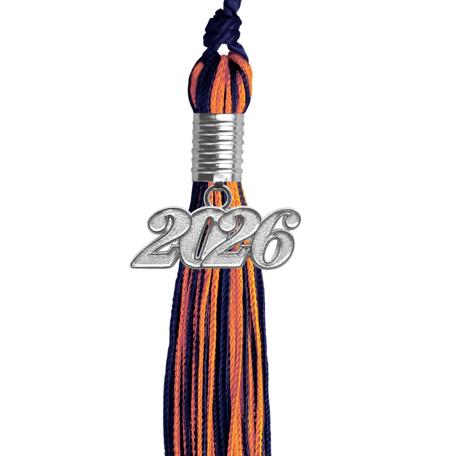 Navy Blue/Orange Mixed Color Graduation Tassel with Silver Bling Charm by Wholesale Grad Supply