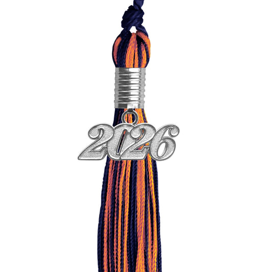 Navy Blue/Orange Mixed Color Graduation Tassel with Silver Bling Charm by Wholesale Grad Supply