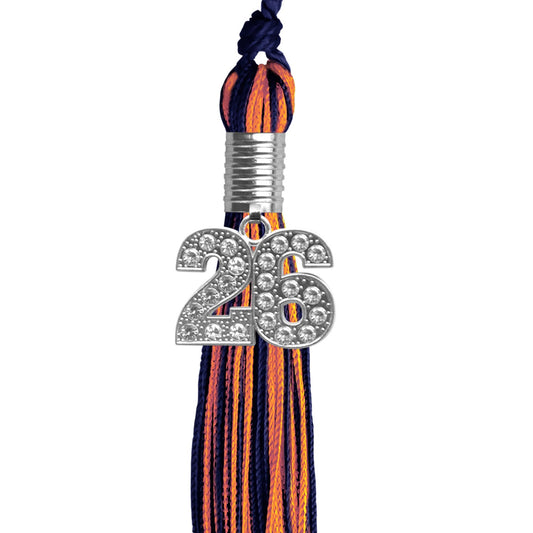 Navy Blue/Orange Mixed Color Graduation Tassel with Silver Bling Charm by Wholesale Grad Supply