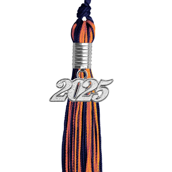 Navy Blue/Orange Mixed Color Graduation Tassel with Silver Bling Charm by Wholesale Grad Supply