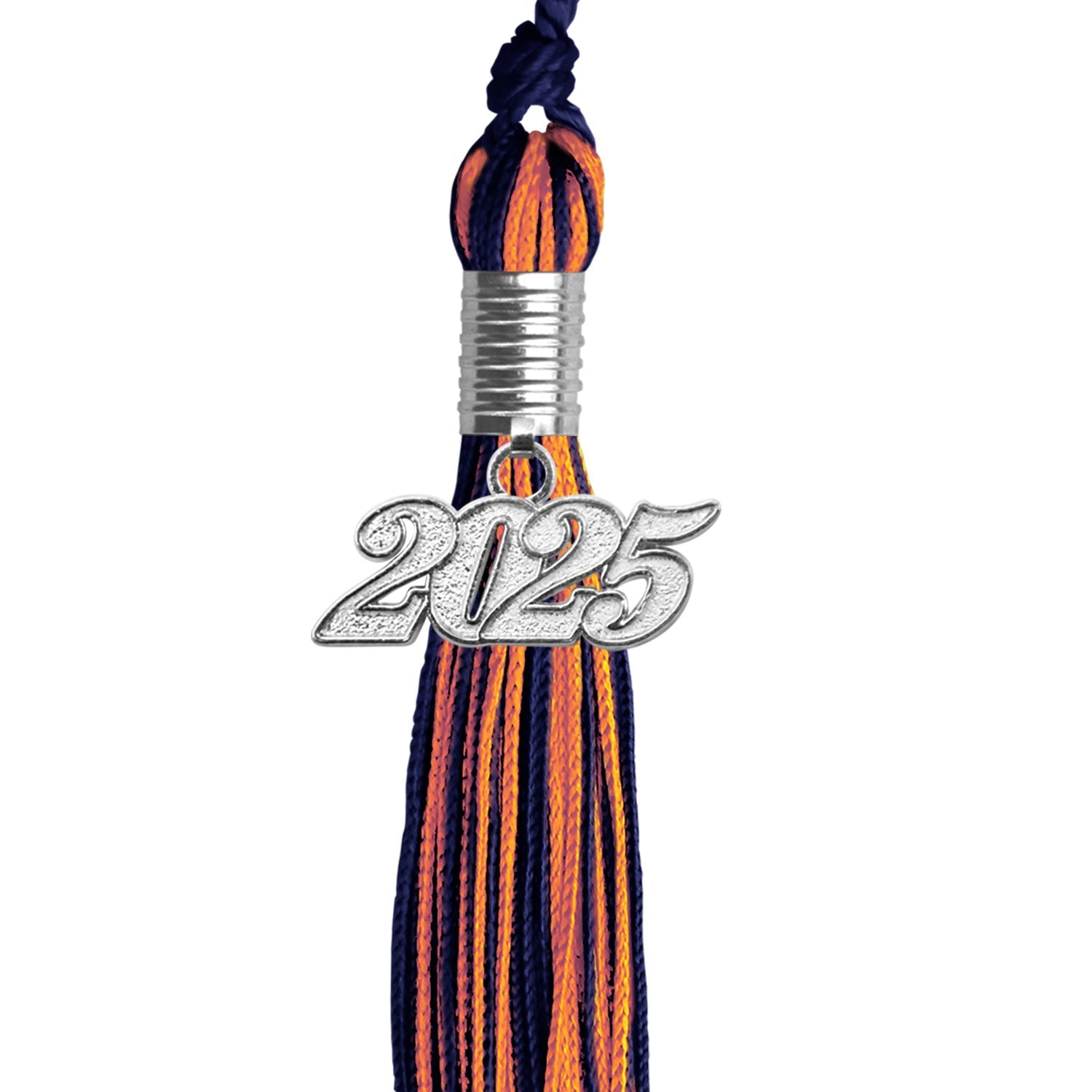 Navy Blue/Orange Mixed Color Graduation Tassel with Silver Bling Charm by Wholesale Grad Supply