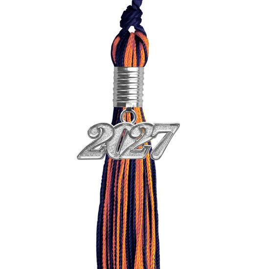 Navy Blue/Orange Mixed Color Graduation Tassel with Silver Bling Charm by Wholesale Grad Supply