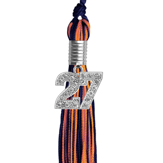 Navy Blue/Orange Mixed Color Graduation Tassel with Silver Bling Charm by Wholesale Grad Supply