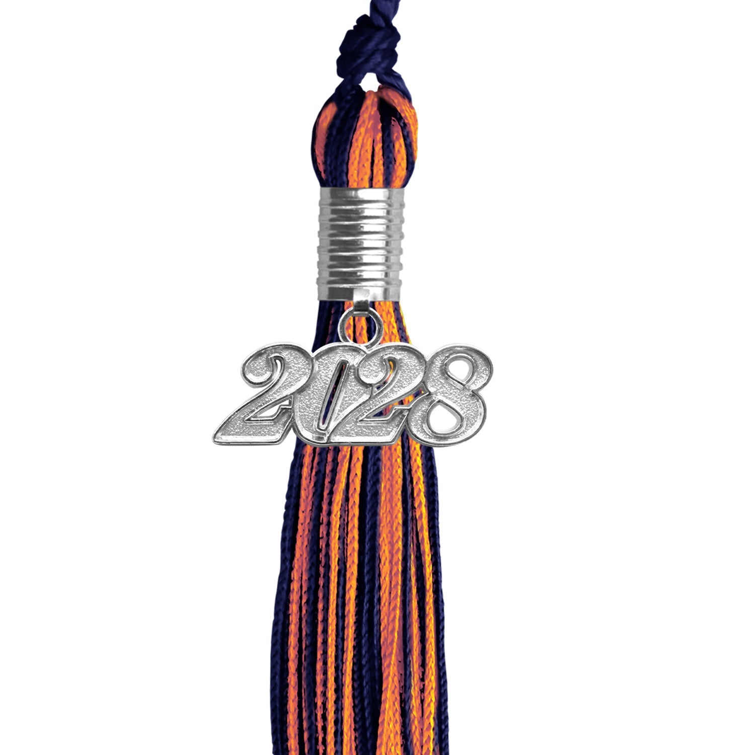 Navy Blue/Orange Mixed Color Graduation Tassel with Silver Bling Charm by Wholesale Grad Supply