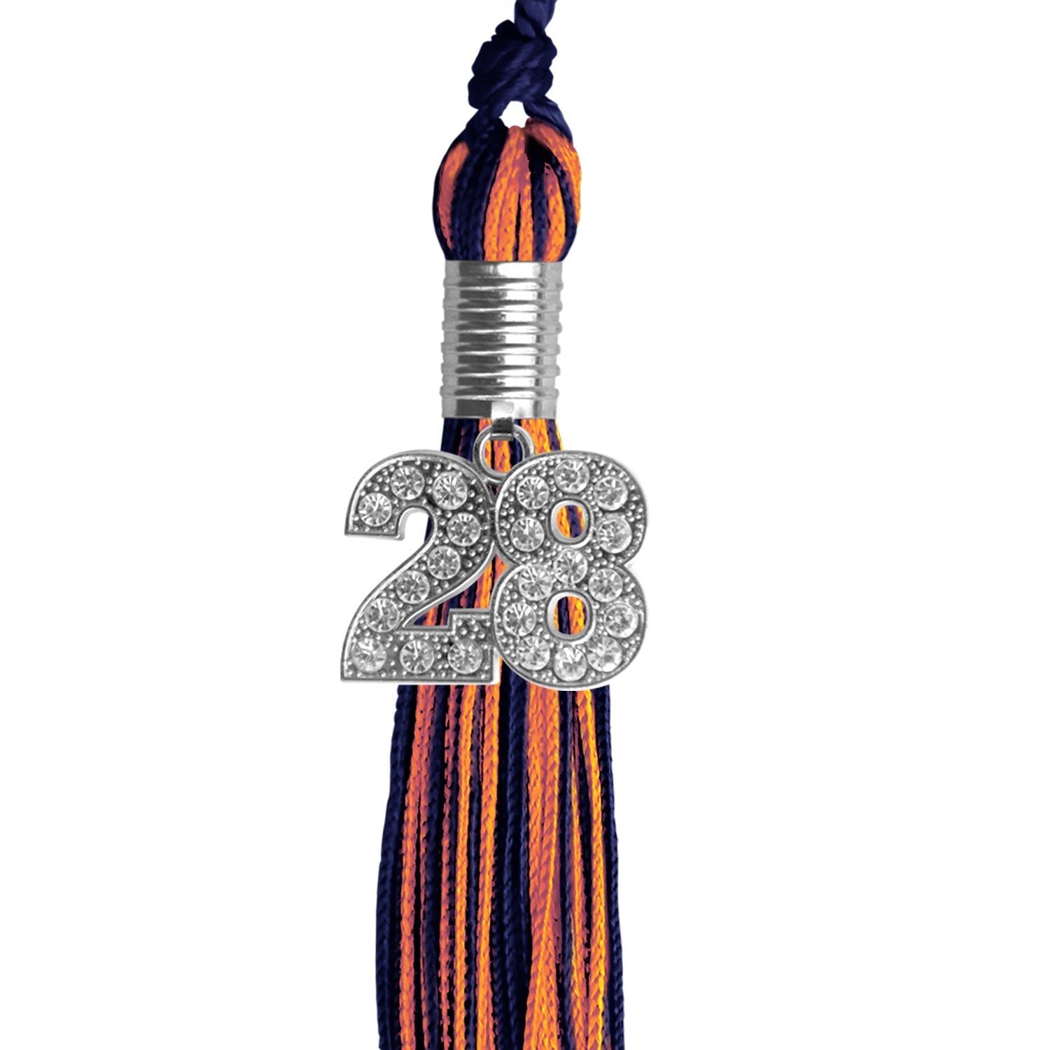 Navy Blue/Orange Mixed Color Graduation Tassel with Silver Bling Charm by Wholesale Grad Supply