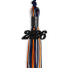 Navy Blue/Orange/Silver Mixed Color Graduation Tassel with Black Bling Charm by Wholesale Grad Supply