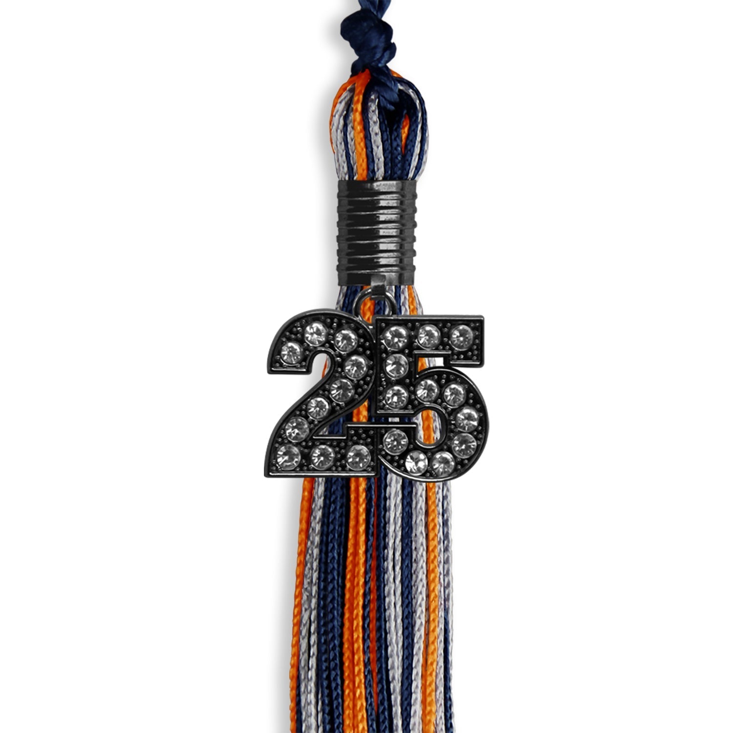 Navy Blue/Orange/Silver Mixed Color Graduation Tassel with Black Bling Charm by Wholesale Grad Supply