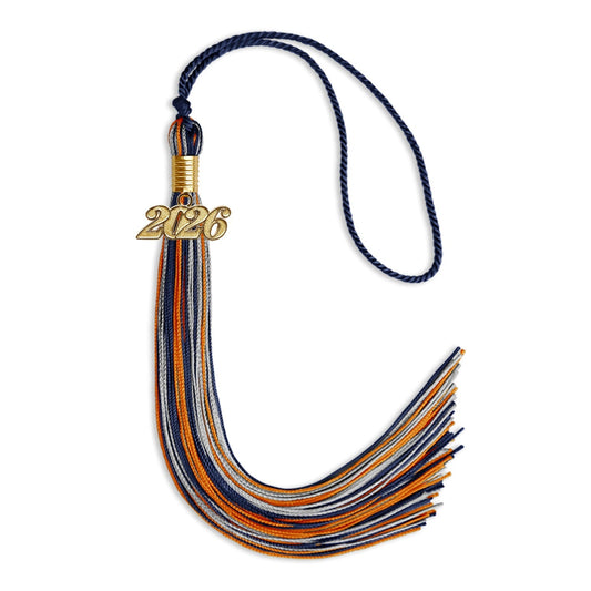 Navy Blue/Orange/Silver Mixed Color Graduation Tassel with Gold Bling Charm by Wholesale Grad Supply