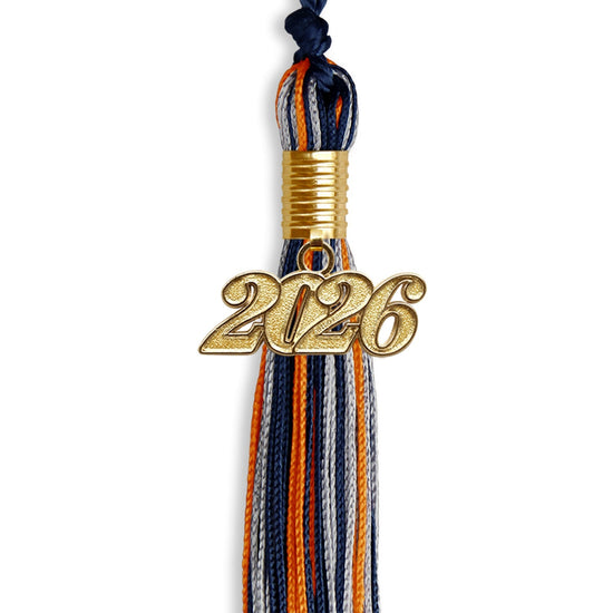 Navy Blue/Orange/Silver Mixed Color Graduation Tassel with Gold Bling Charm by Wholesale Grad Supply