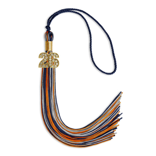 Navy Blue/Orange/Silver Mixed Color Graduation Tassel with Gold Bling Charm by Wholesale Grad Supply