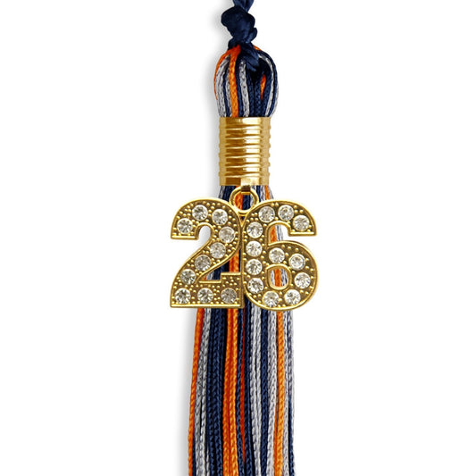 Navy Blue/Orange/Silver Mixed Color Graduation Tassel with Gold Bling Charm by Wholesale Grad Supply
