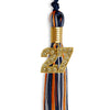 Navy Blue/Orange/Silver Mixed Color Graduation Tassel with Gold Bling Charm by Wholesale Grad Supply