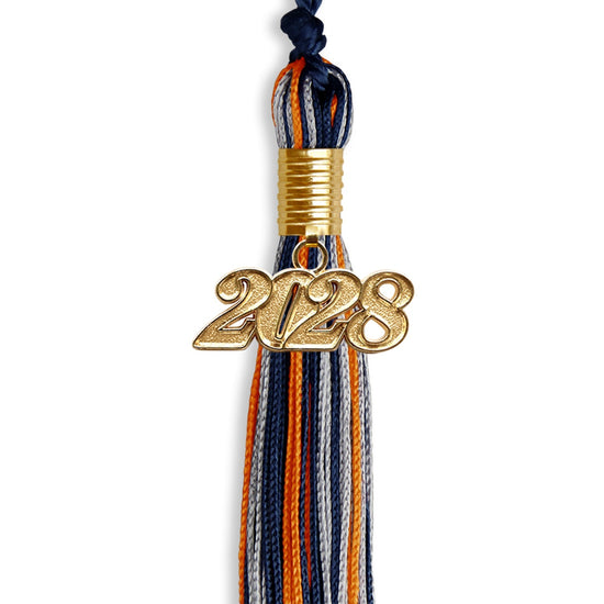 Navy Blue/Orange/Silver Mixed Color Graduation Tassel with Gold Bling Charm by Wholesale Grad Supply