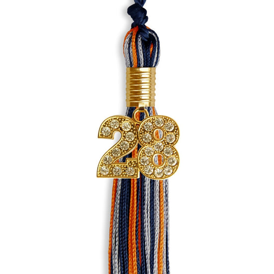 Navy Blue/Orange/Silver Mixed Color Graduation Tassel with Gold Bling Charm by Wholesale Grad Supply