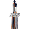 Navy Blue/Orange/Silver Mixed Color Graduation Tassel with Silver Bling Charm by Wholesale Grad Supply
