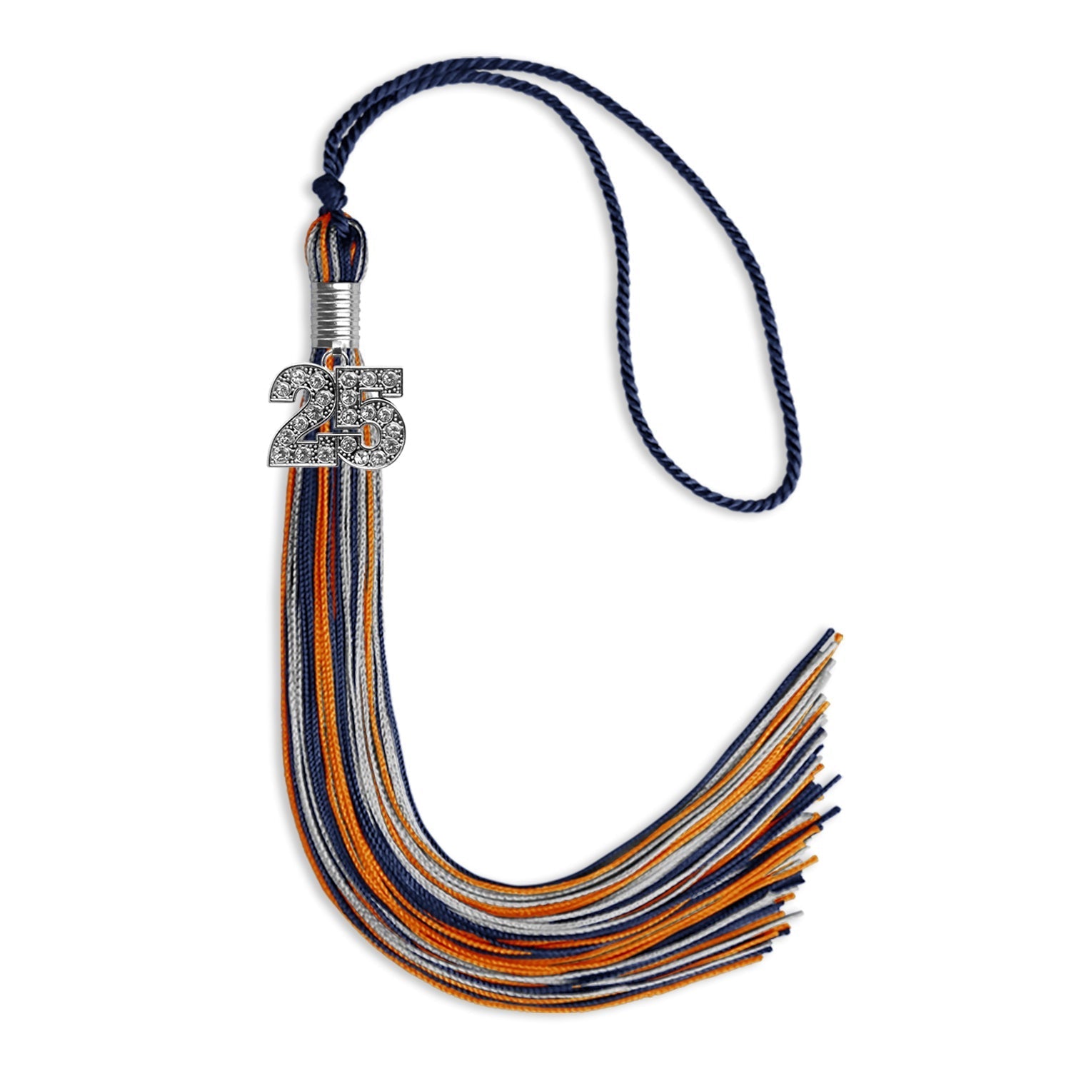 Navy Blue/Orange/Silver Mixed Color Graduation Tassel with Silver Bling Charm by Wholesale Grad Supply