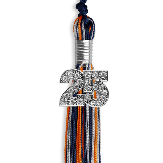 Navy Blue/Orange/Silver Mixed Color Graduation Tassel with Silver Bling Charm by Wholesale Grad Supply