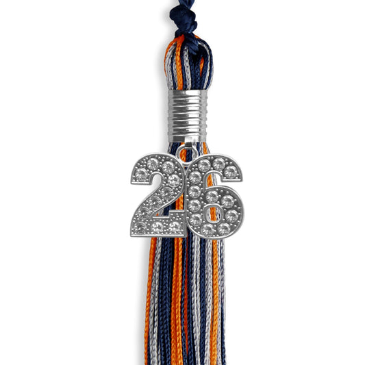 Navy Blue/Orange/Silver Mixed Color Graduation Tassel with Silver Bling Charm by Wholesale Grad Supply