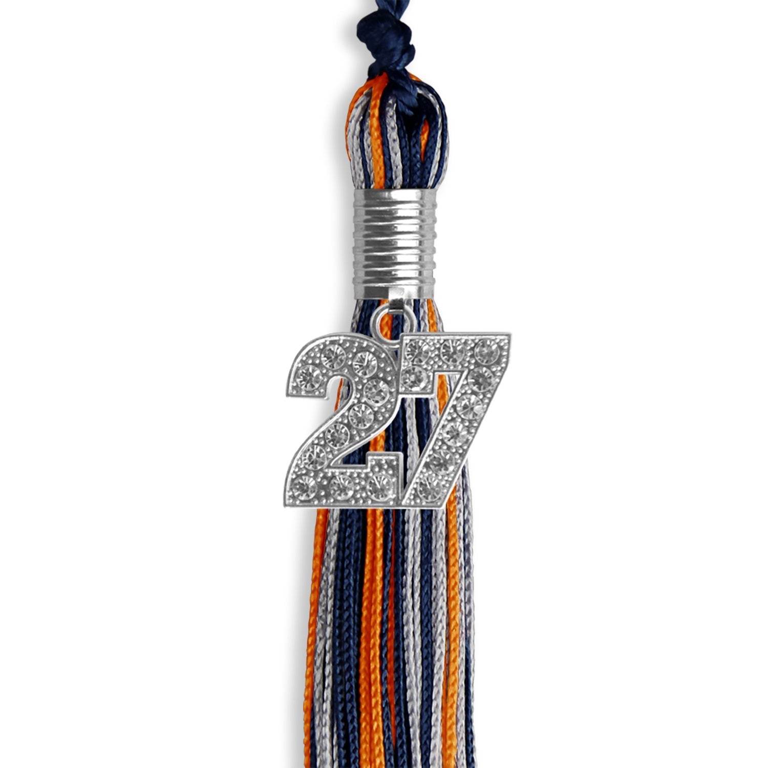 Navy Blue/Orange/Silver Mixed Color Graduation Tassel with Silver Bling Charm by Wholesale Grad Supply