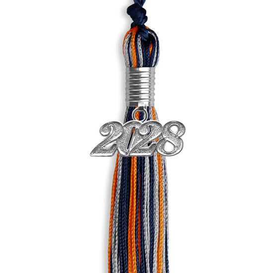 Navy Blue/Orange/Silver Mixed Color Graduation Tassel with Silver Bling Charm by Wholesale Grad Supply