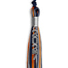 Navy Blue/Orange/Silver Mixed Color Graduation Tassel with Silver Stacked Date Drop by Wholesale Grad Supply