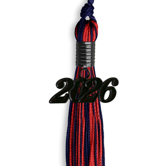 Navy Blue/Red Mixed Color Graduation Tassel with Black Bling Charm by Wholesale Grad Supply