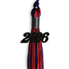 Navy Blue/Red Mixed Color Graduation Tassel with Black Bling Charm by Wholesale Grad Supply
