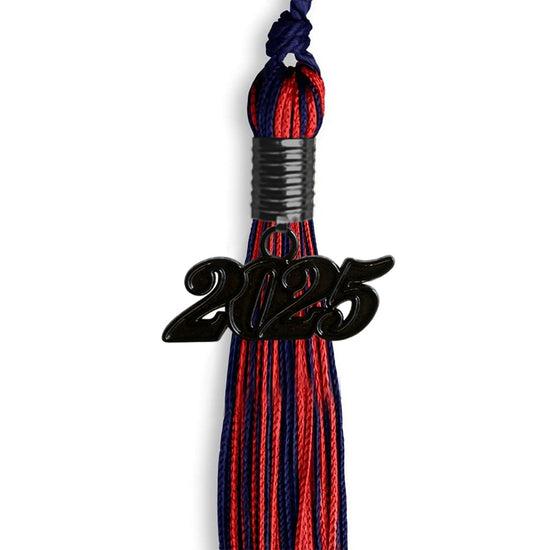Navy Blue/Red Mixed Color Graduation Tassel with Black Bling Charm by Wholesale Grad Supply