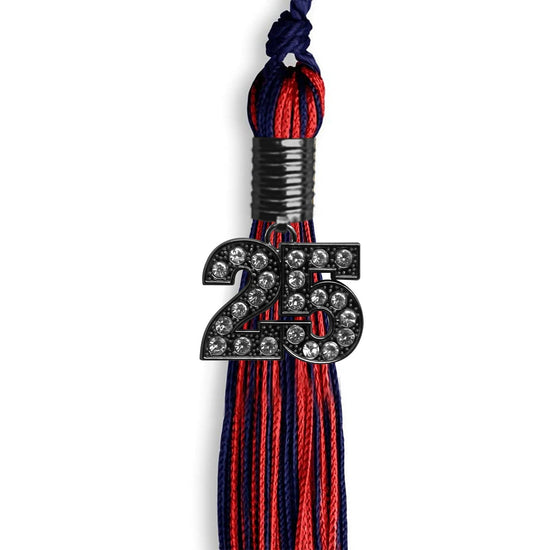 Navy Blue/Red Mixed Color Graduation Tassel with Black Bling Charm by Wholesale Grad Supply