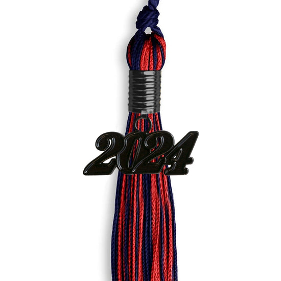 Navy Blue/Red Mixed Color Graduation Tassel with Black Bling Charm by Wholesale Grad Supply