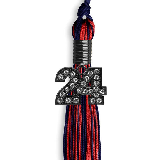 Navy Blue/Red Mixed Color Graduation Tassel with Black Bling Charm by Wholesale Grad Supply