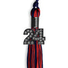 Navy Blue/Red Mixed Color Graduation Tassel with Black Bling Charm by Wholesale Grad Supply