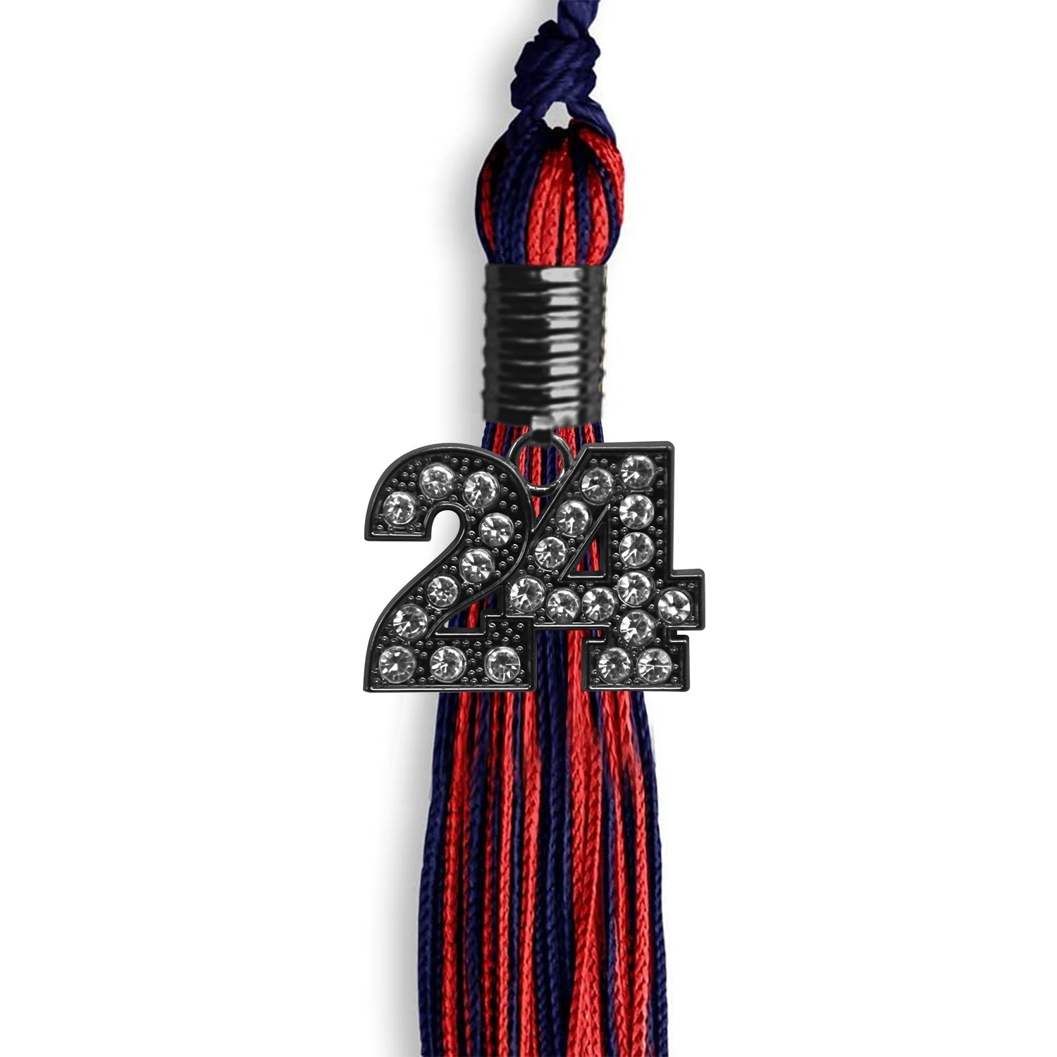 Navy Blue/Red Mixed Color Graduation Tassel with Black Bling Charm by Wholesale Grad Supply