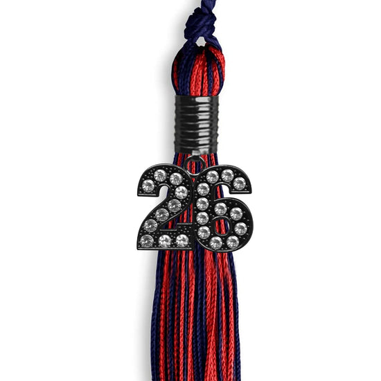 Navy Blue/Red Mixed Color Graduation Tassel with Black Bling Charm by Wholesale Grad Supply
