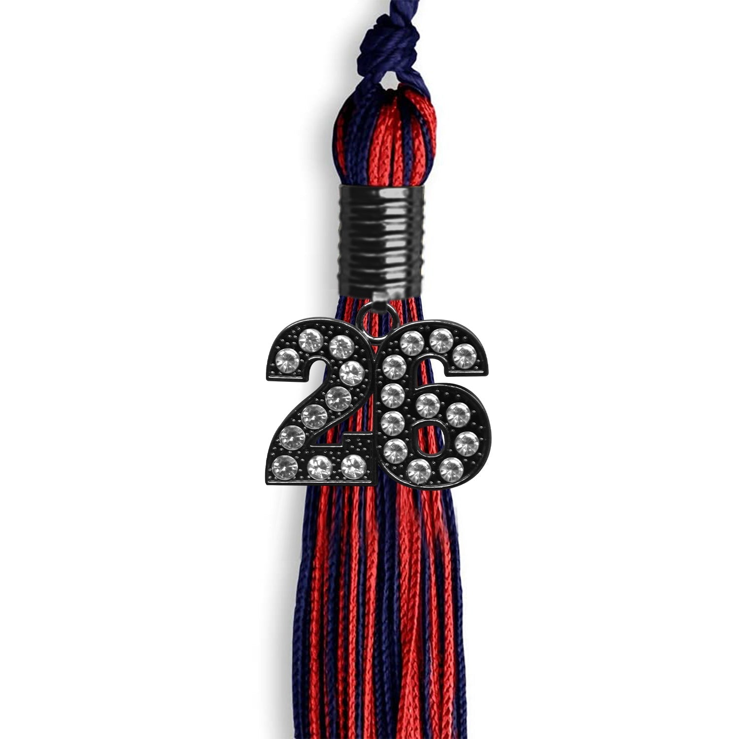 Navy Blue/Red Mixed Color Graduation Tassel with Black Bling Charm by Wholesale Grad Supply