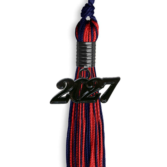 Navy Blue/Red Mixed Color Graduation Tassel with Black Bling Charm by Wholesale Grad Supply