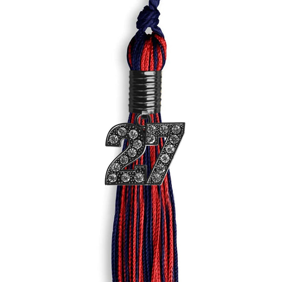 Navy Blue/Red Mixed Color Graduation Tassel with Black Bling Charm by Wholesale Grad Supply
