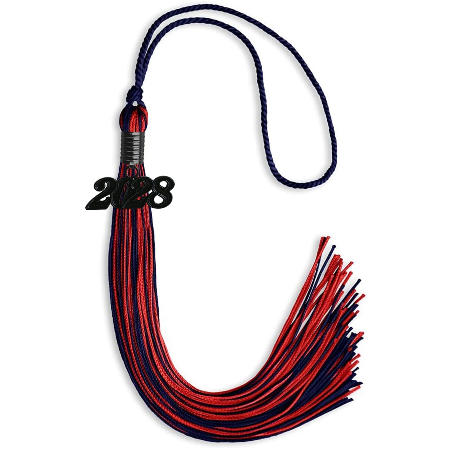 Navy Blue/Red Mixed Color Graduation Tassel with Black Bling Charm by Wholesale Grad Supply