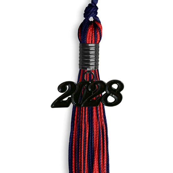 Navy Blue/Red Mixed Color Graduation Tassel with Black Bling Charm by Wholesale Grad Supply