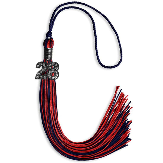 Navy Blue/Red Mixed Color Graduation Tassel with Black Bling Charm by Wholesale Grad Supply