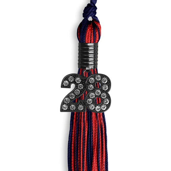 Navy Blue/Red Mixed Color Graduation Tassel with Black Bling Charm by Wholesale Grad Supply