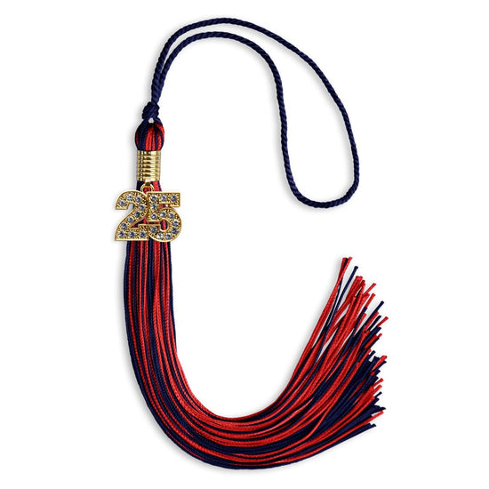 Navy Blue/Red Mixed Color Graduation Tassel with Gold Bling Charm by Wholesale Grad Supply