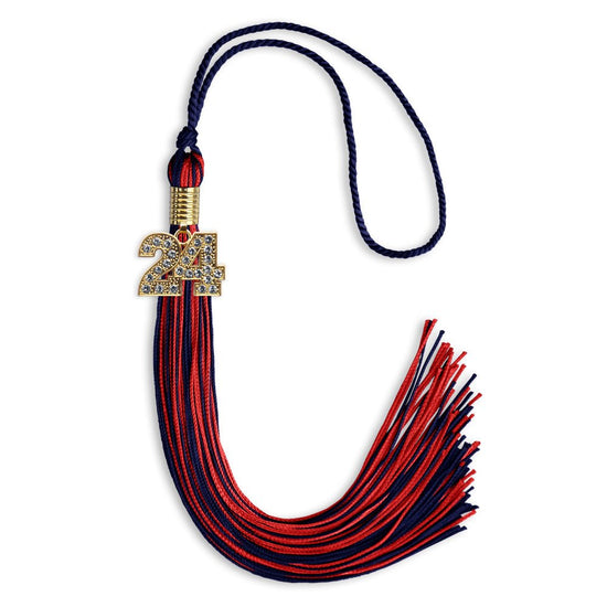 Navy Blue/Red Mixed Color Graduation Tassel with Gold Bling Charm by Wholesale Grad Supply