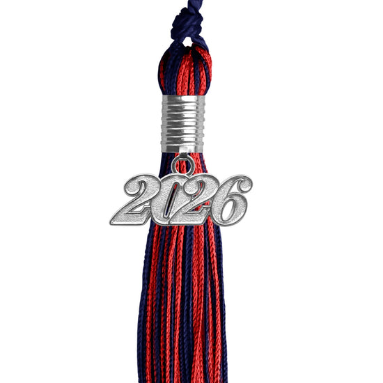 Navy Blue/Red Mixed Color Graduation Tassel with Silver Bling Charm by Wholesale Grad Supply