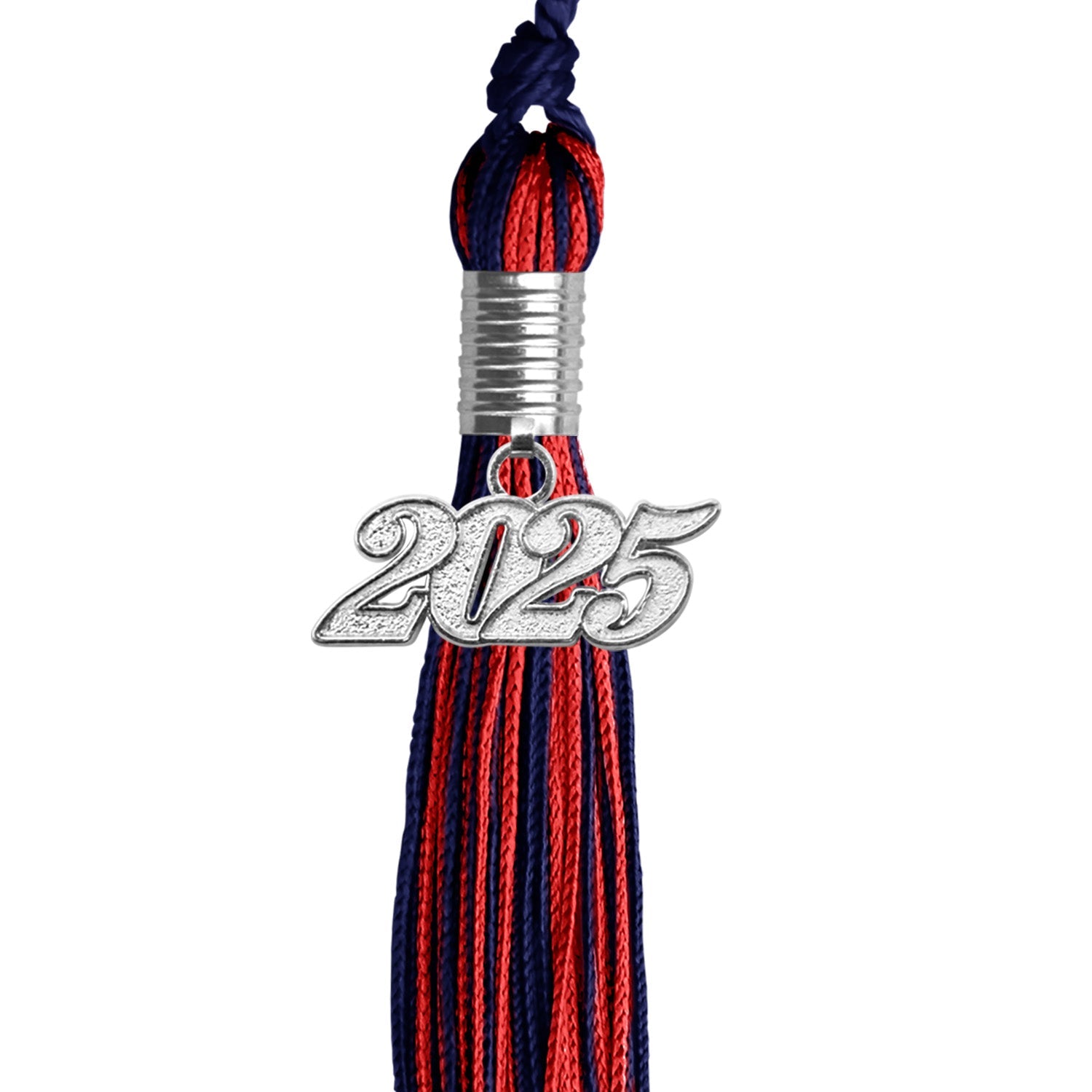Navy Blue/Red Mixed Color Graduation Tassel with Silver Bling Charm by Wholesale Grad Supply